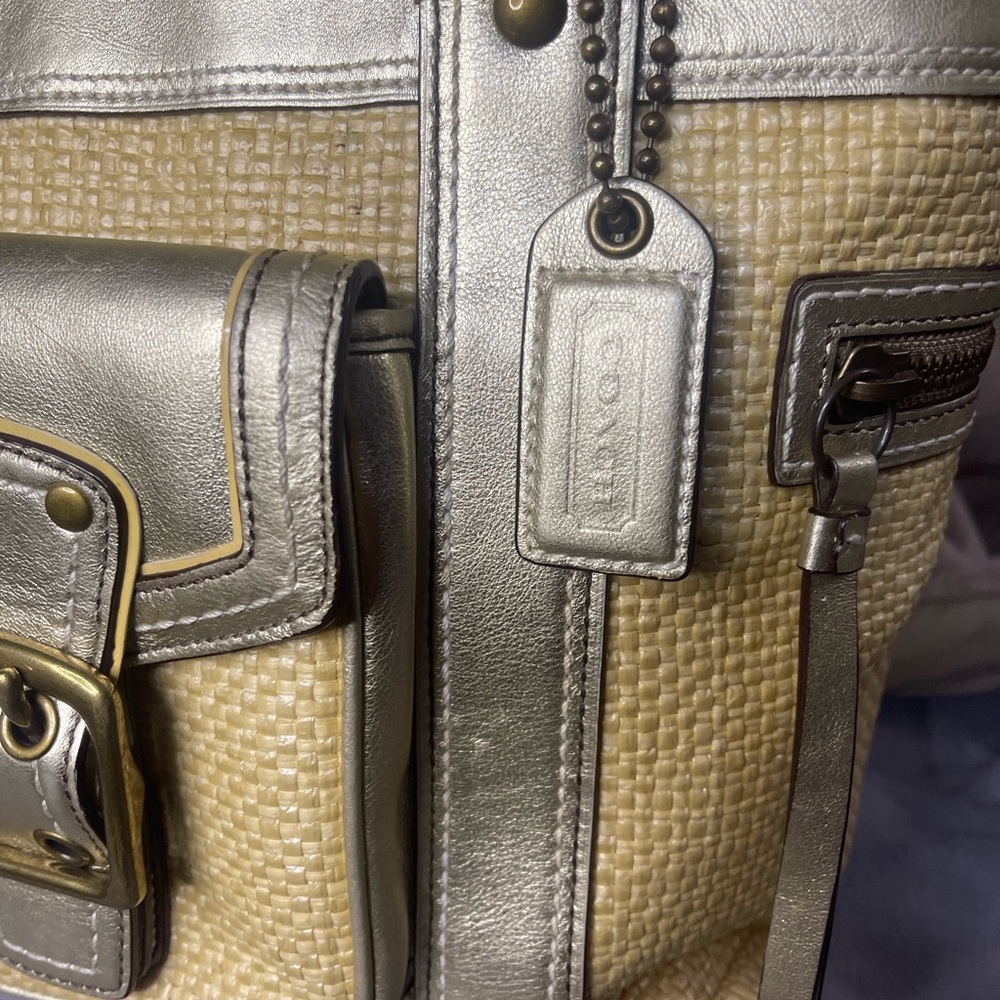 COACH Legacy Straw Purse Gold Leather Shoulder HandBag Tote Large L05K-113 - Picture 3 of 10
